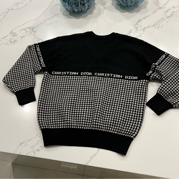 VINTAGE CHRISTIAN DIOR black houndstooth v neck pullover sweater monsieur - Picture 6 of 9